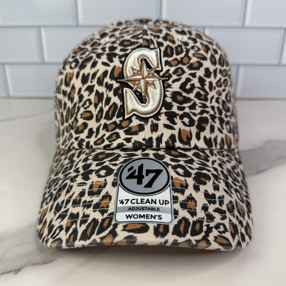 '47 Accessories - Seattle Mariners Hat Cap Strap Back Womens Leopard Print Tan Black 47 Baseball